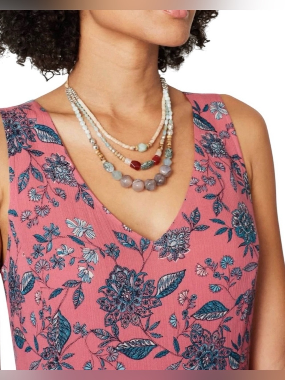 J. Jill Pink and Teal Floral Maxi Dress. Size Petite XL, Side Pockets. - Picture 3 of 10